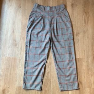 Nordstrom cropped high waisted grey checked suit trousers with orange detailing